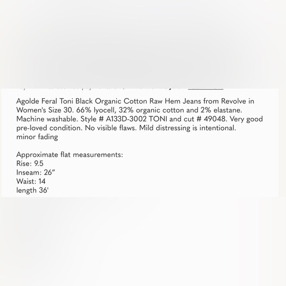 Revolve Agolde Toni Jeans Women’s 25 Raw Hem Straight Leg Black A133D-3002 - Picture 8 of 11